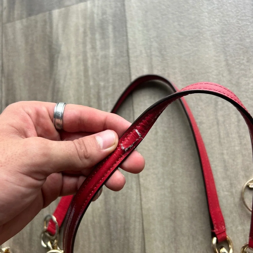 Coach Zip Top Tote Signature Canvas Khaki Red Shoulder Bag F31976